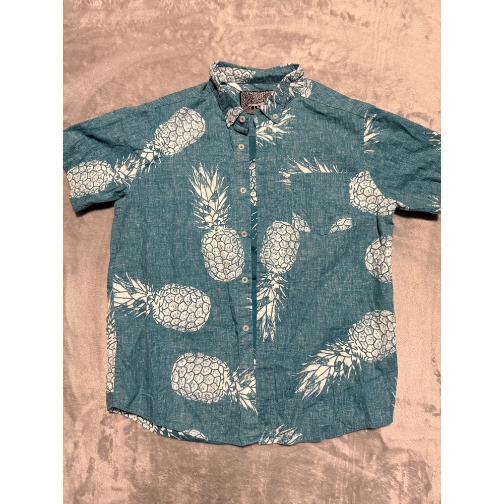 Brooklyn Cloth Button Down Mens Medium Teal Pineapple Short Sleeve Shirt